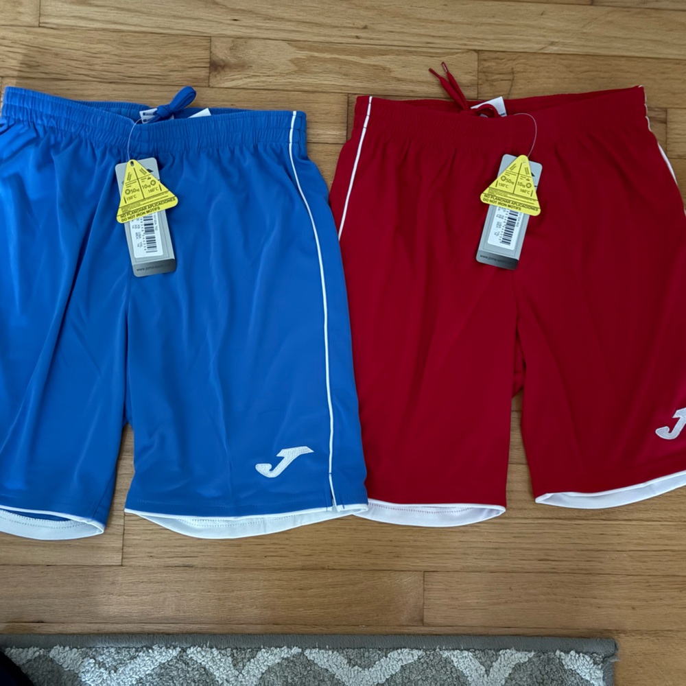 Joma Kids YXL Athletic Shorts, 2 pairs- Blue and Red